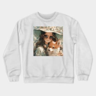 Girl sleeping with shiba inu dog Crewneck Sweatshirt